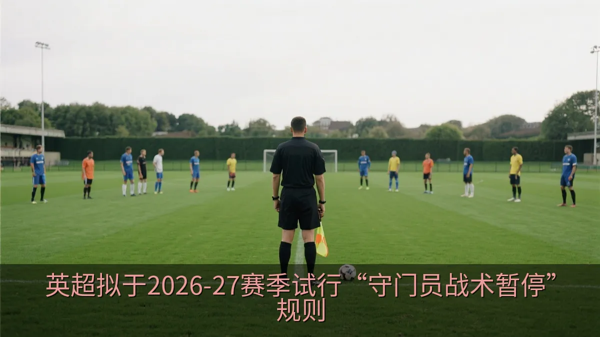 足球裁判准备恢复比赛，球员在球场上等待