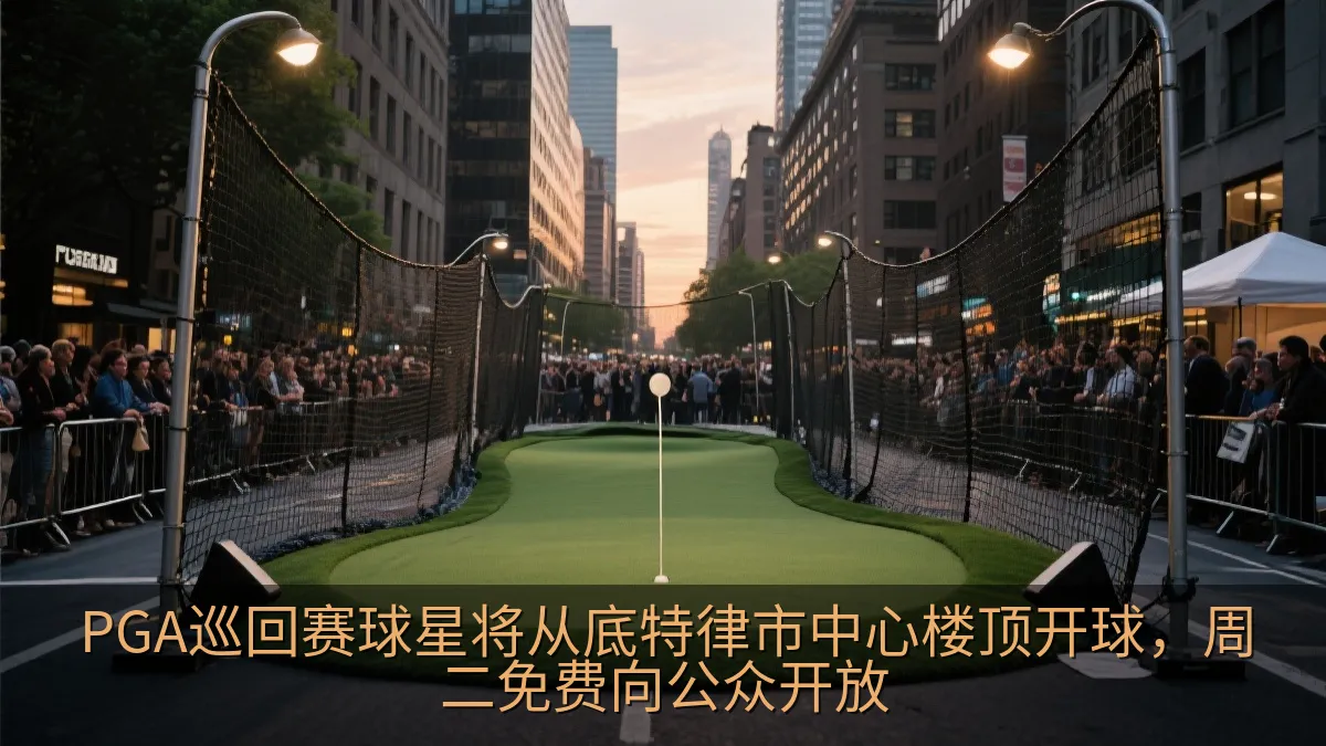 城市街道旁临时高尔夫果岭和观赛区域